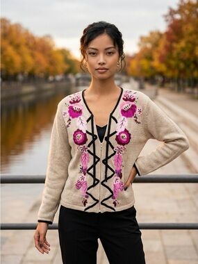 Vintage Cottagecore Corset Sweater Women's XS Floral Fairy Grandma Academia Cozy